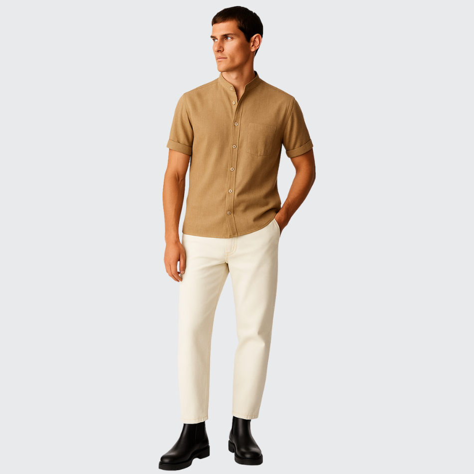Chemise manche courte en cachemire et laine mérinos Old money