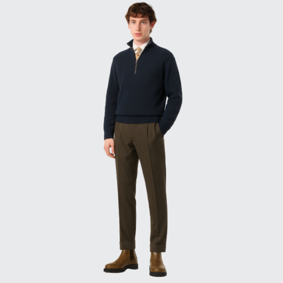 Pull col montant zippé cachemire Old money
