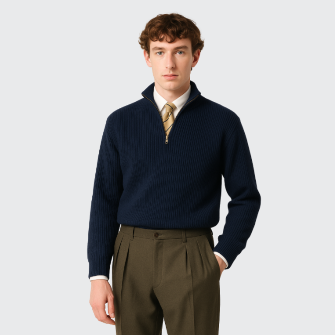 Pull col montant zippé cachemire Old money