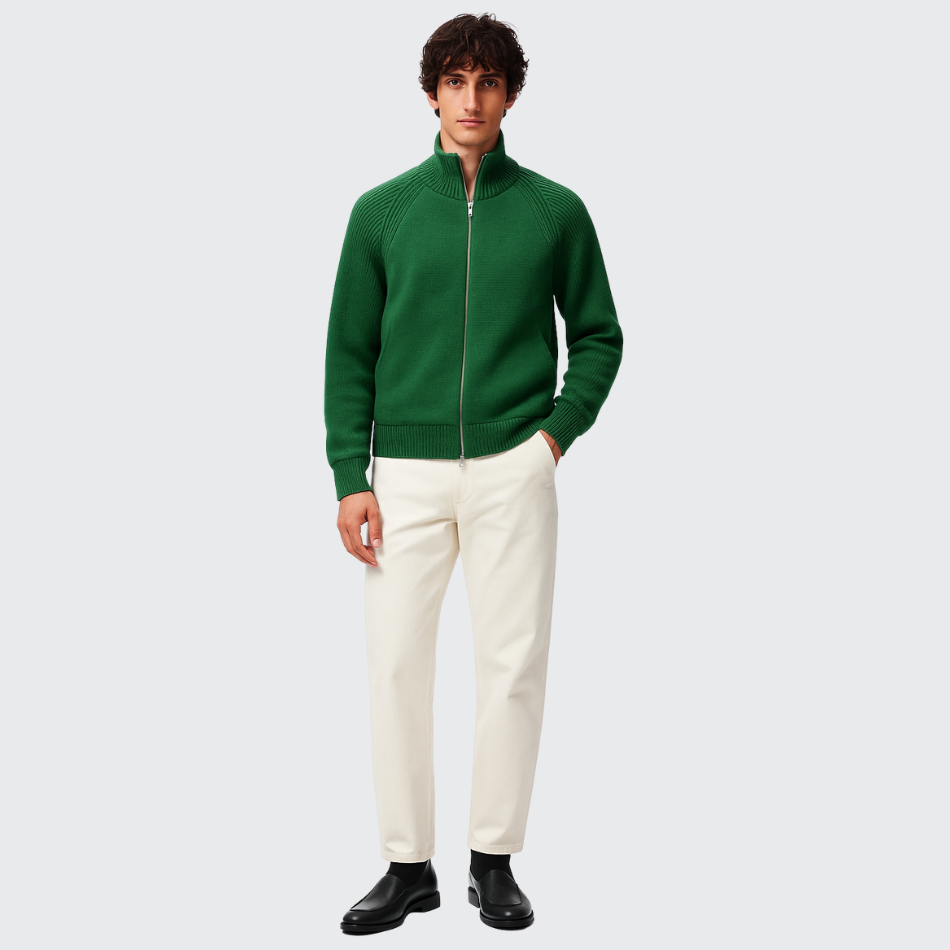Gillet zippé col montant en laine Old money