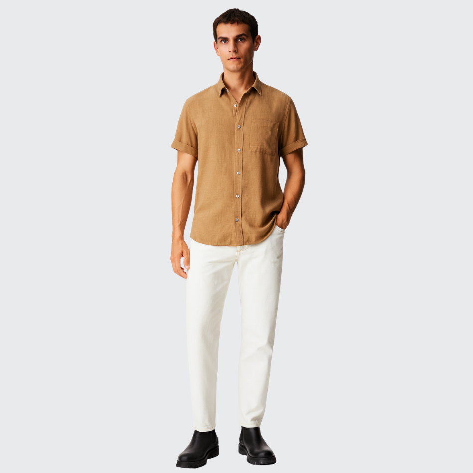 Chemise manche courte en cachemire et laine mérinos Old money