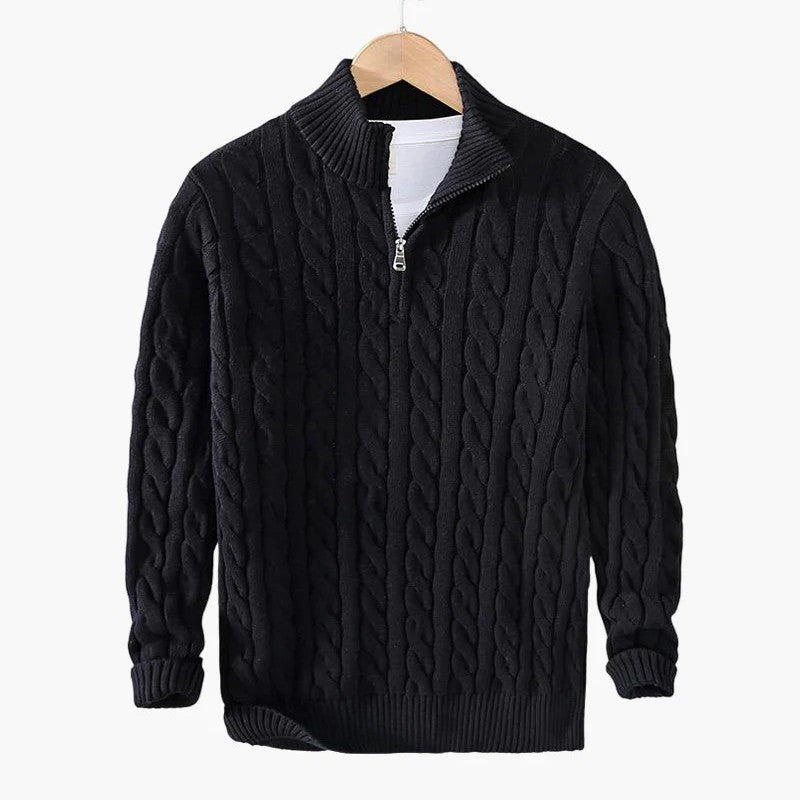 Pull à demi-zip en maille torsadée