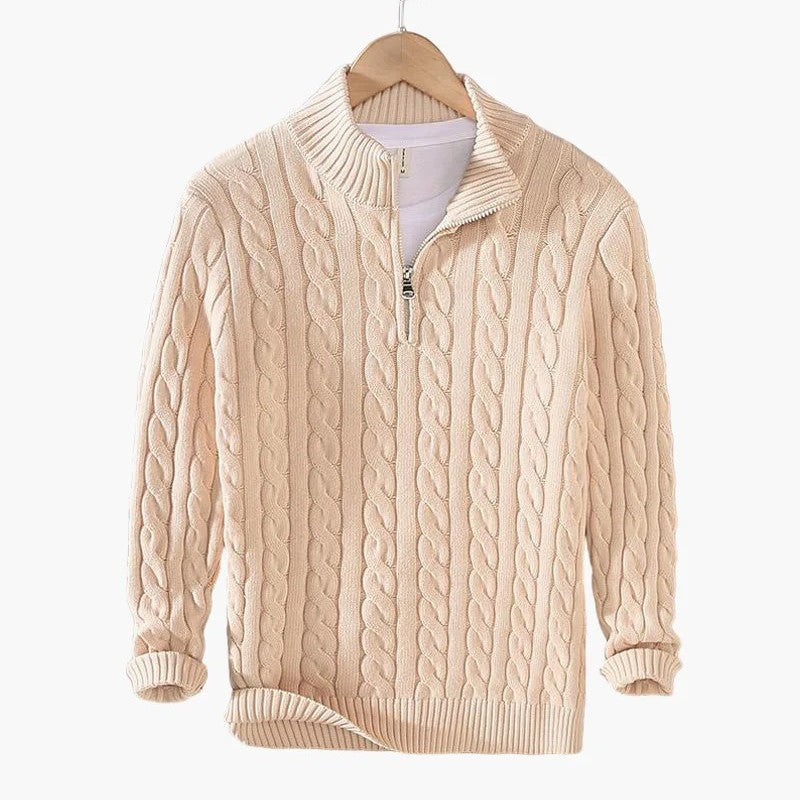 Pull à demi-zip en maille torsadée