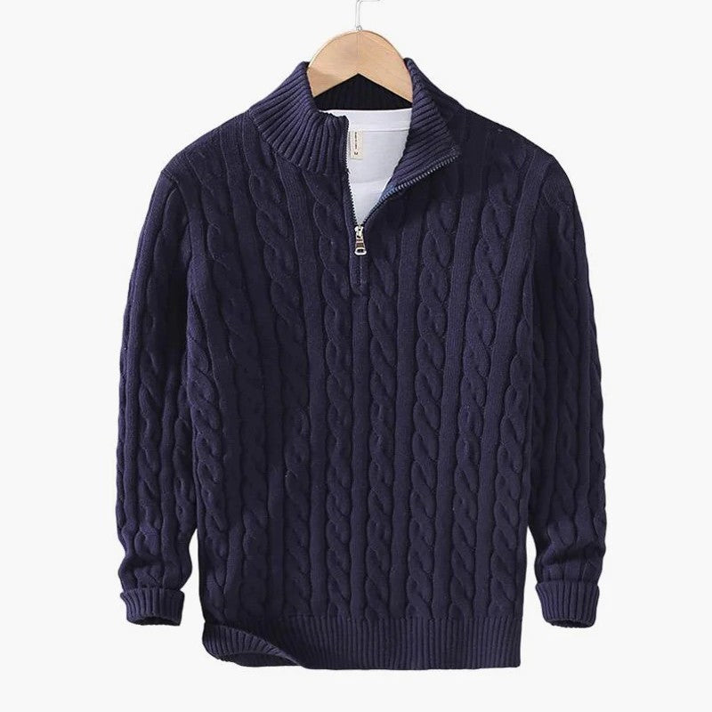 Pull à demi-zip en maille torsadée