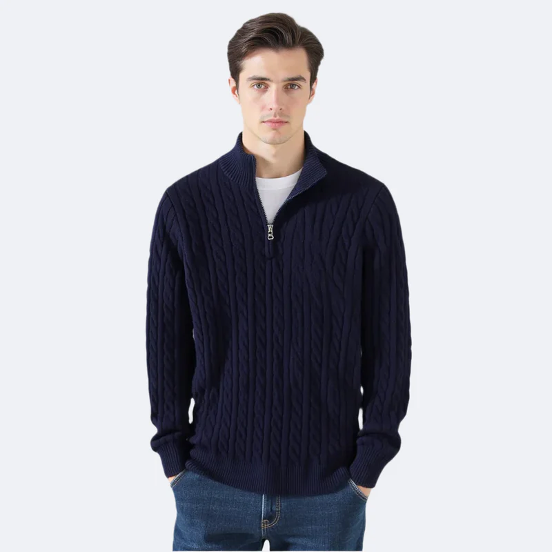 Pull à demi-zip en maille torsadée