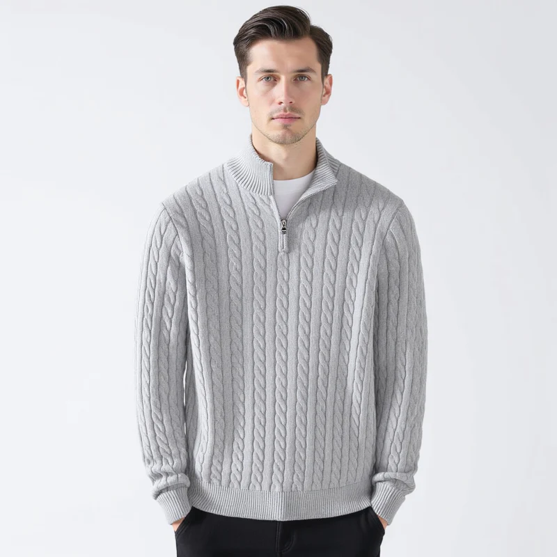 Pull à demi-zip en maille torsadée
