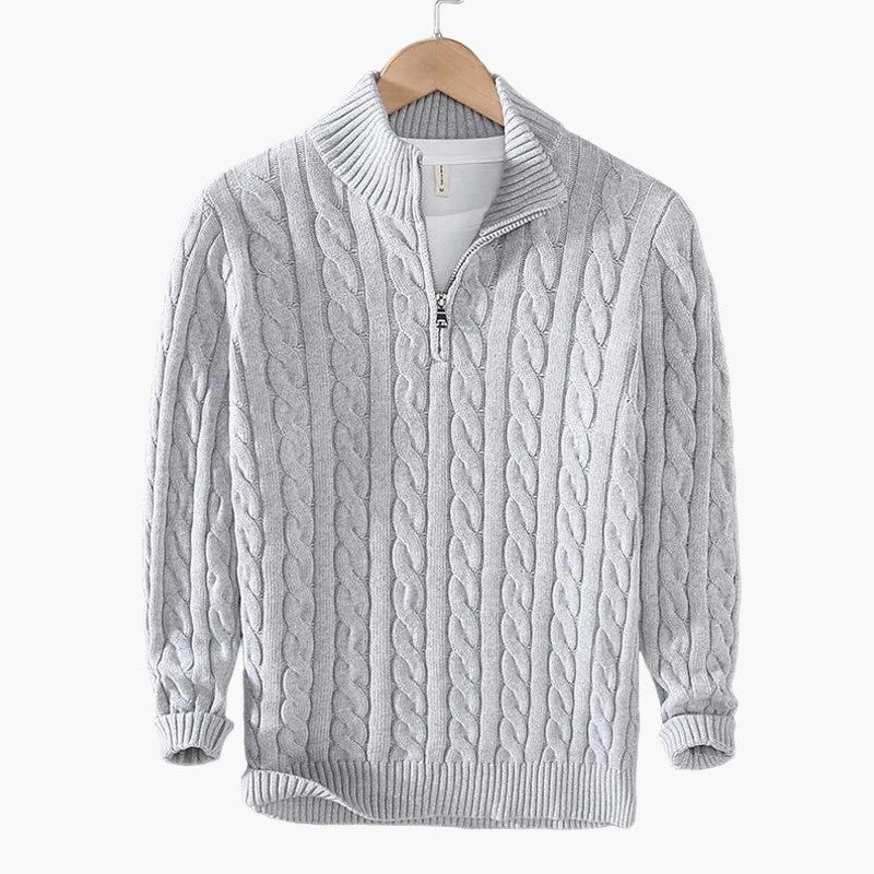 Pull à demi-zip en maille torsadée