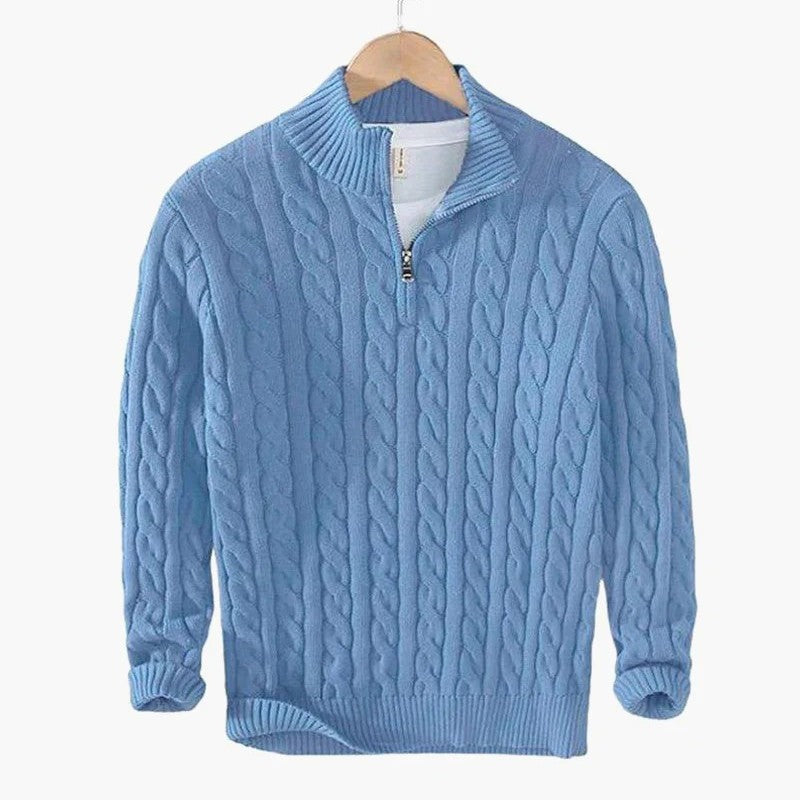 Pull à demi-zip en maille torsadée