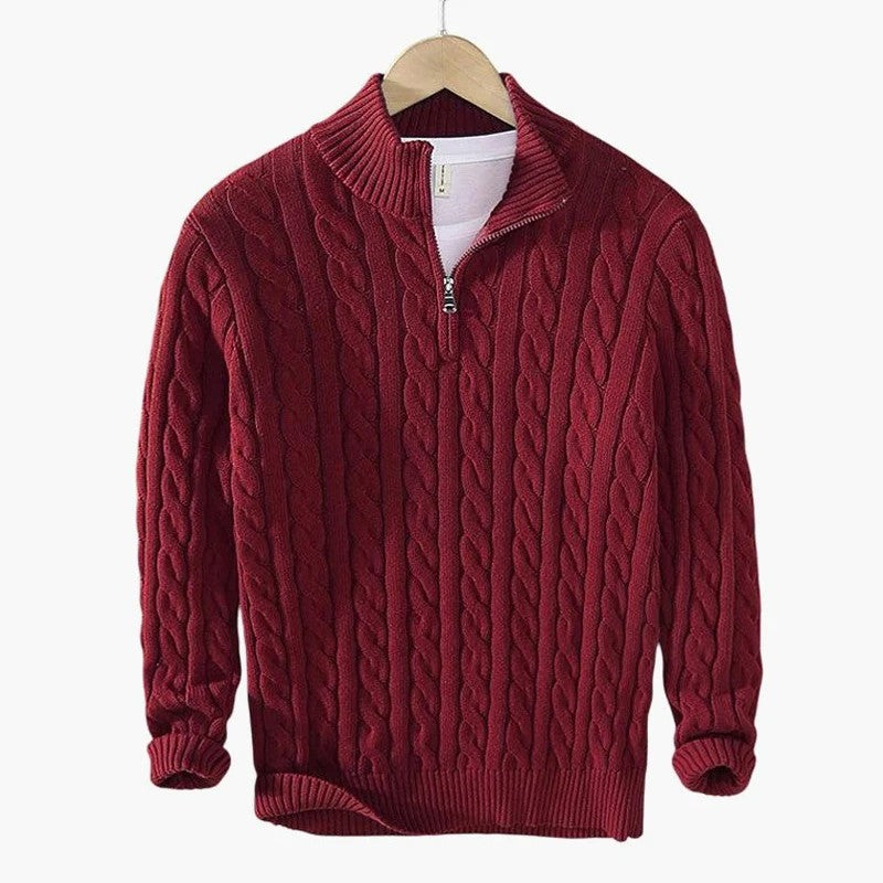 Pull à demi-zip en maille torsadée